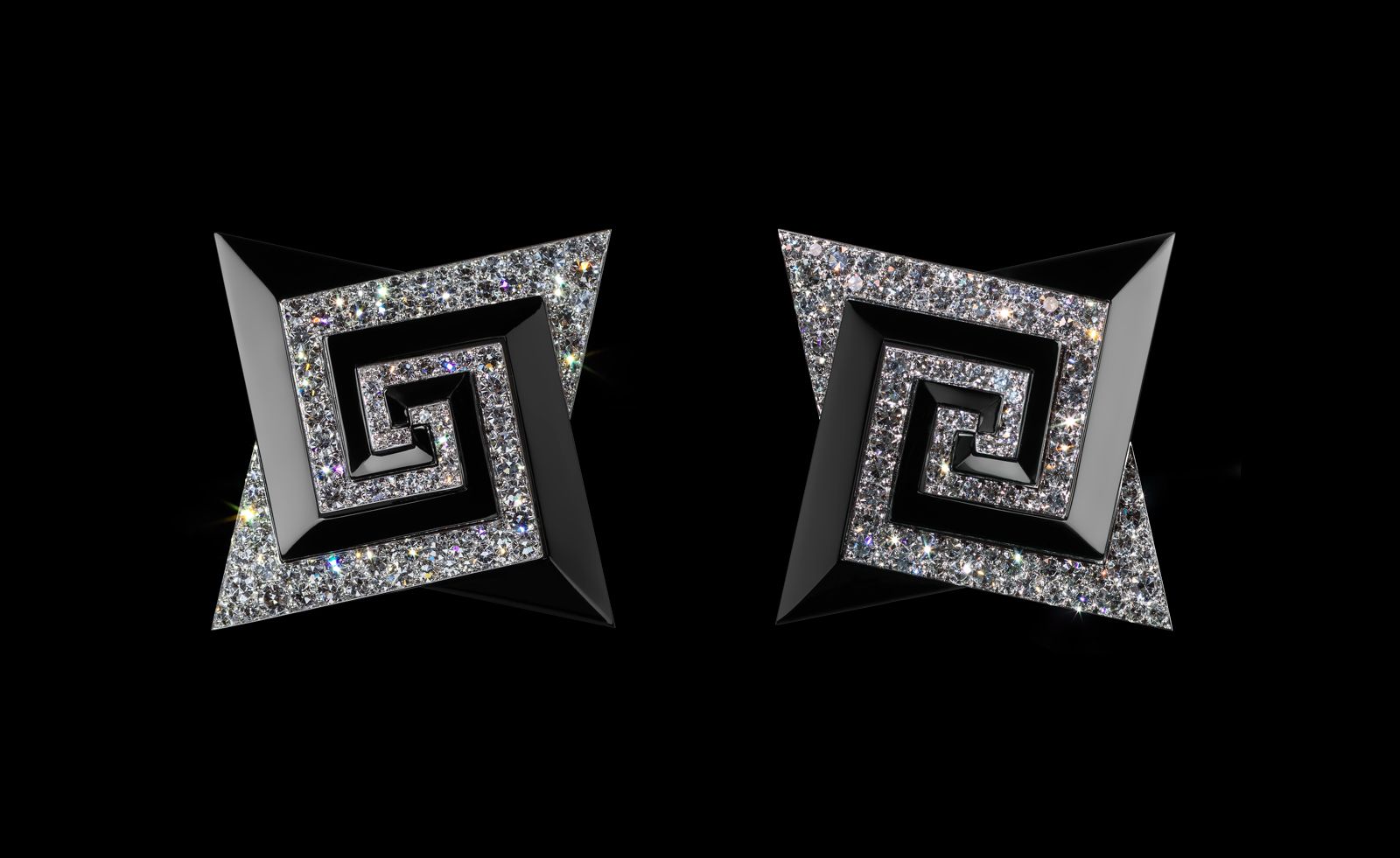 geometric jewellery by Lauren Adriana on black background