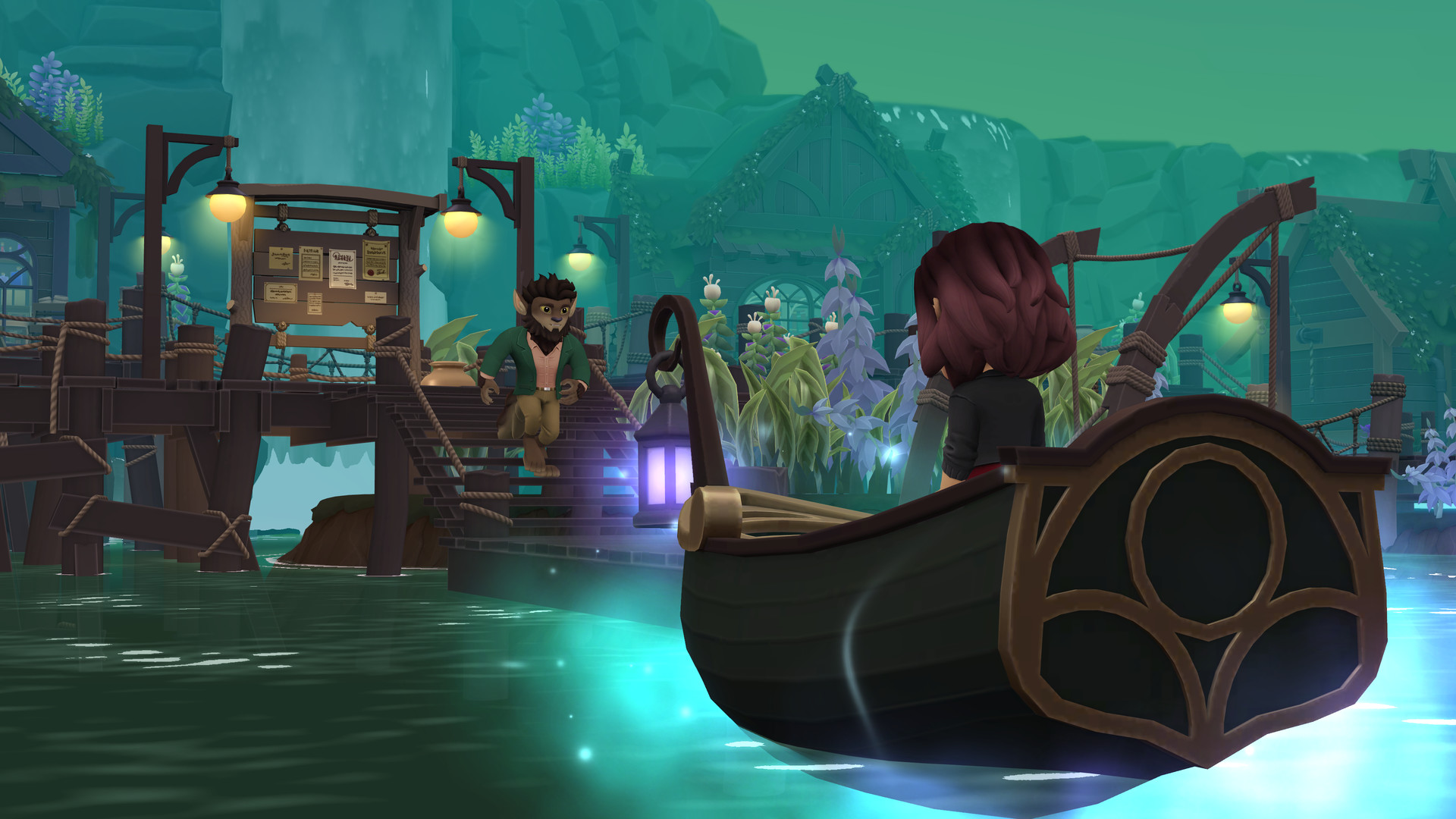 In farming adventure, Wylde Flowers, protagonist Tara departs from a boat to be greeted by a werewolf called Westley in the land of the Fae