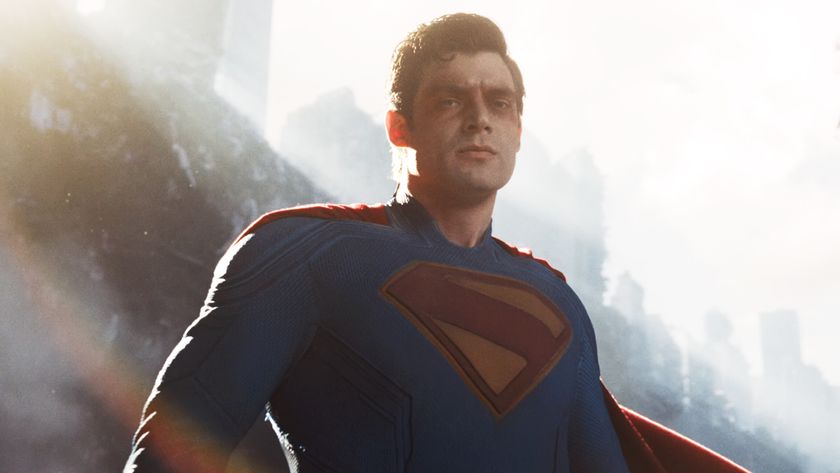 David Corenswet, with the sun at his back, as the titular character in the 2025 film Superman. 