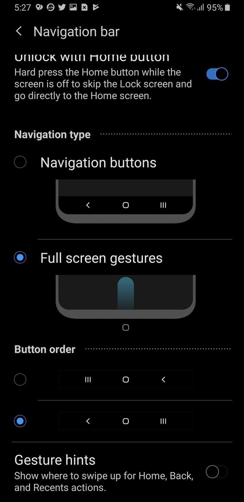 Gesture hints off