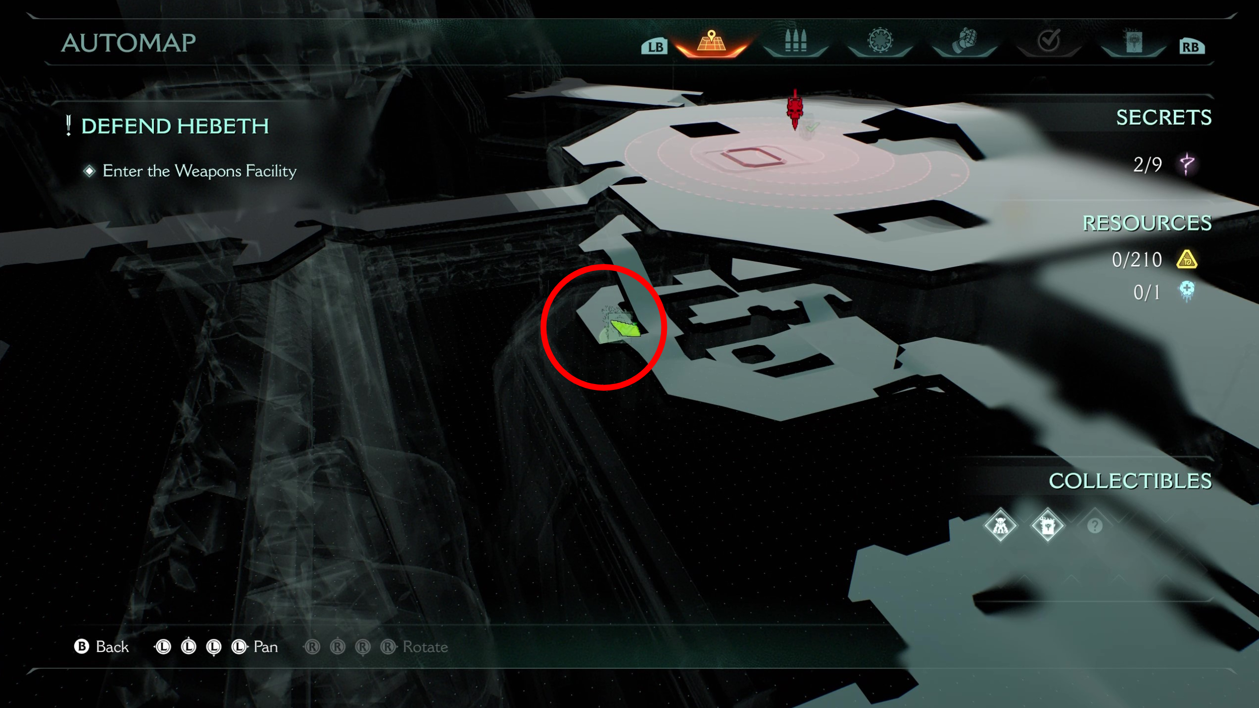Doom: The Dark Ages Hebeth secrets - A map highlighting the location of a codex in this level.