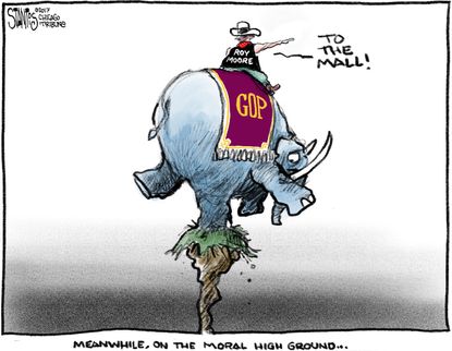 Political cartoon U.S. GOP Roy Moore sexual assault