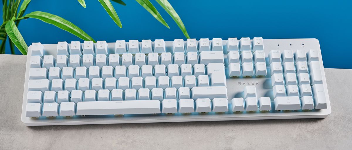 A white Razer Pro Type Ultra mechanical productivity keyboard