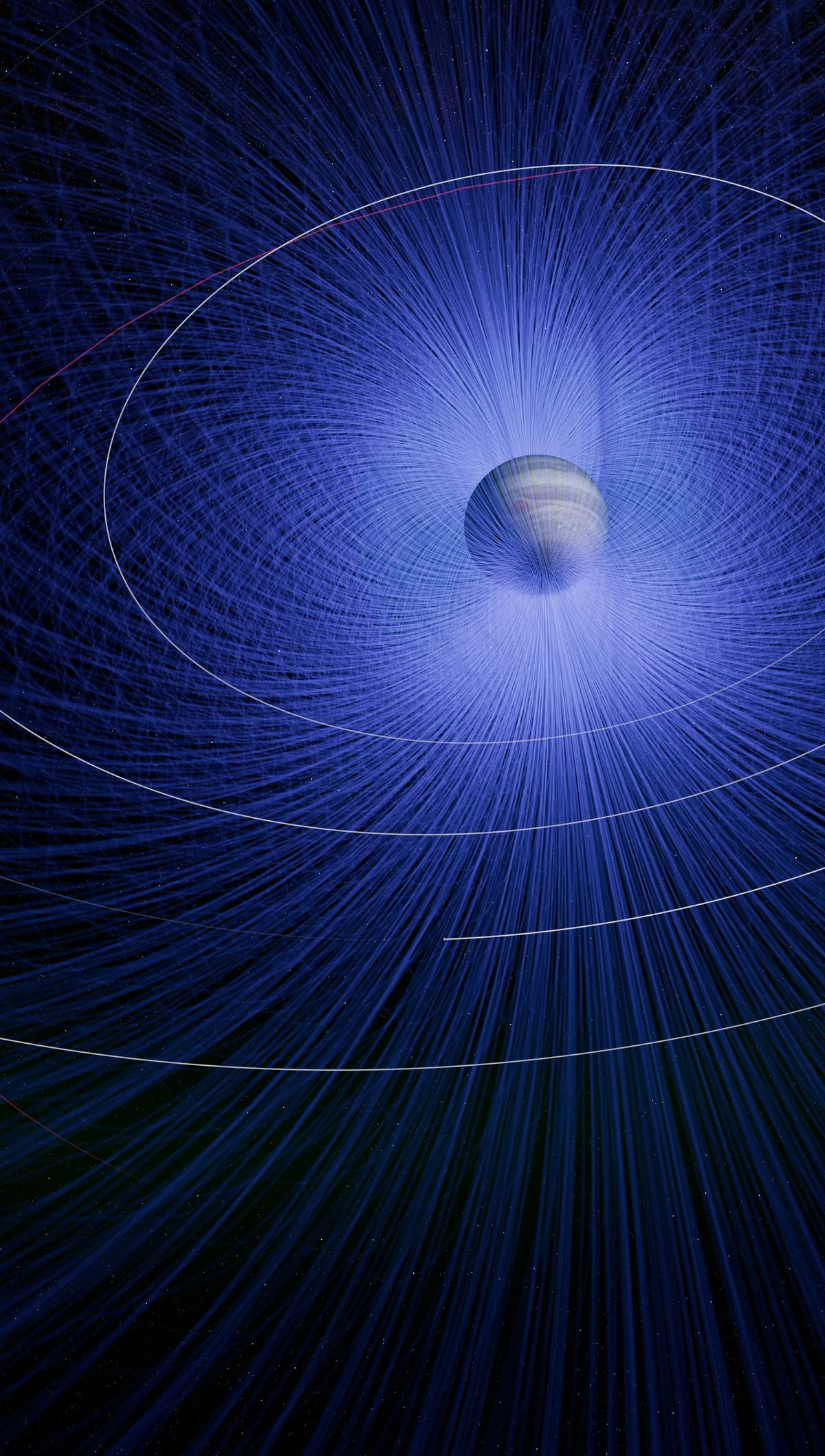 An early rendering of a data visualization of Jupiter&#039;s magnetic field from &quot;Worlds Beyond Earth.&quot;