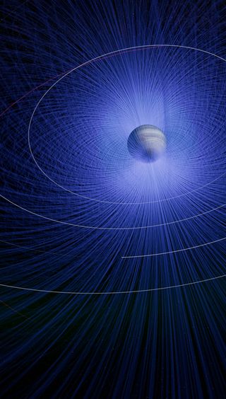 An early rendering of a data visualization of Jupiter's magnetic field from "Worlds Beyond Earth."