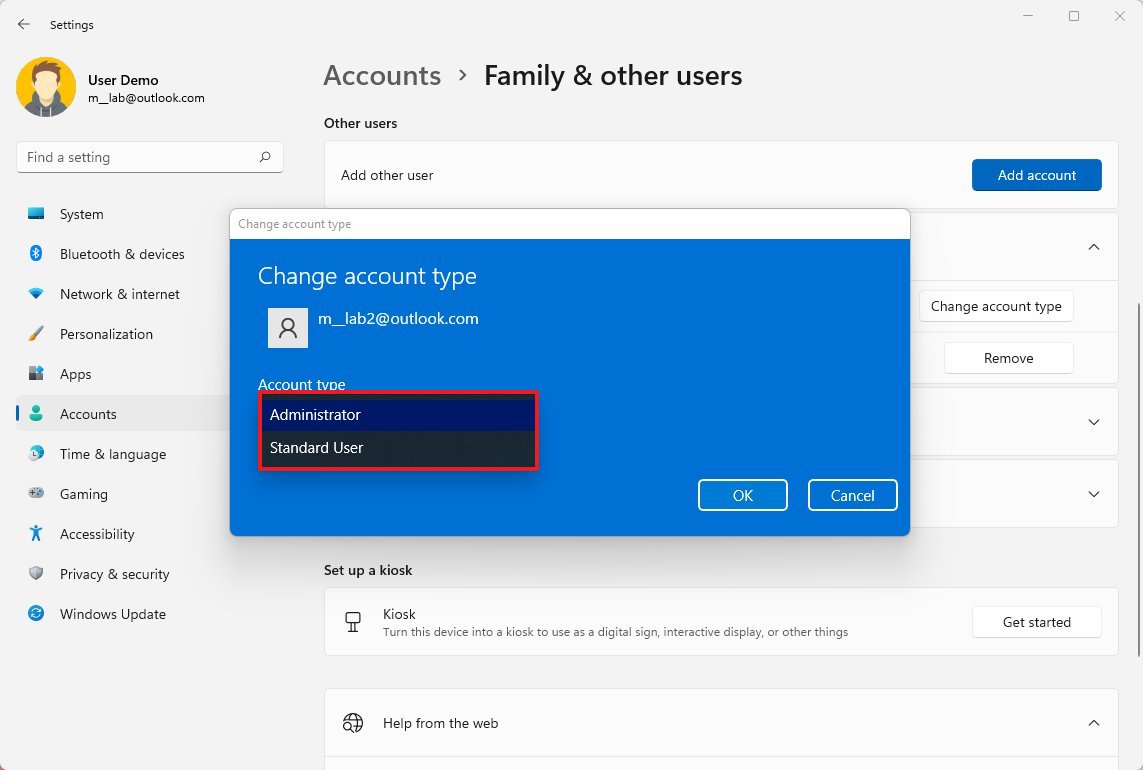 Windows 11 изменить тип учетной записи