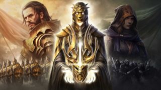 Drei Charaktere in Diablo Immortal, einer hält eine Maske