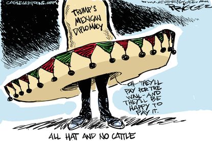 Political cartoon U.S. 2016 election Donald Trump Mexican diplomacy