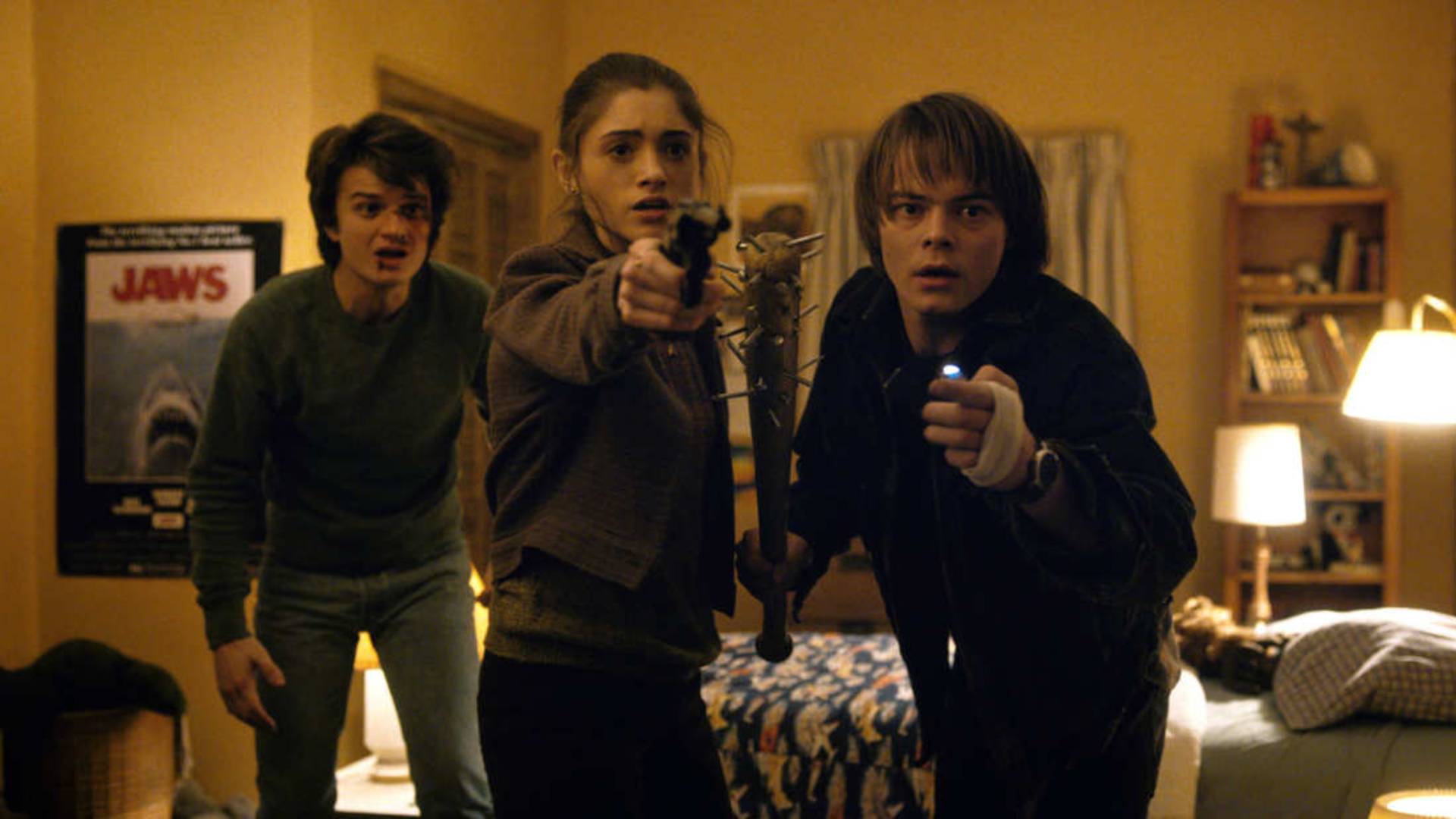 Joe Keery, Natalia Dyer, and Charlie Heaton in Stranger Things season 1 episode 8