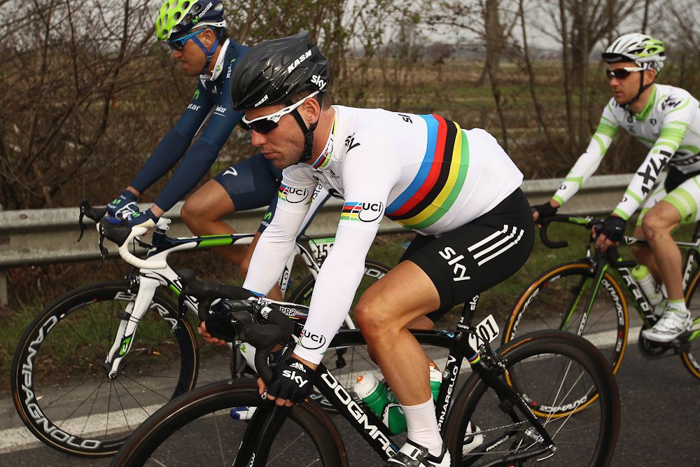 Mark Cavendish of Great Britain and Team SKY rides in the peloton during the 2012 Milan-San Remo