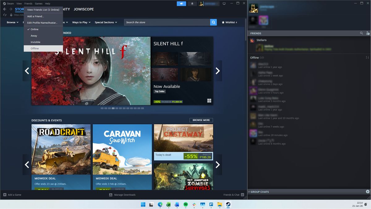 Steam client allegedly continues sharing your status with your friends even if you set it ‘Offline,’ report claims — setting is a ‘UI illusion’ and your friends still receive real-time updates when you log on or log off