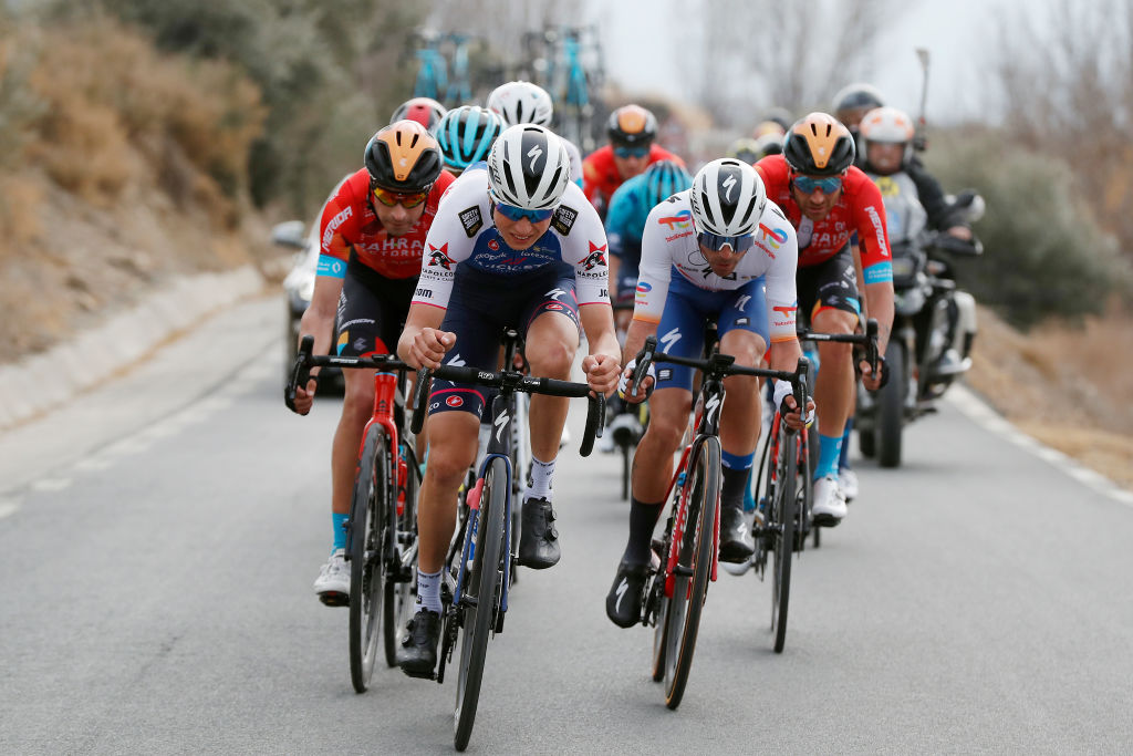 BAZA SPAIN FEBRUARY 19 Mauri Vansevenant of Belgium and Team QuickStep Alpha Vinyl competes in the breakaway during the 68th Vuelta A Andalucia Ruta Del Sol 2022 Stage 4 a 167km stage from Cllar Vega to Baza 836m 68RdS on February 19 2022 in Baza Spain Photo by Bas CzerwinskiGetty Images