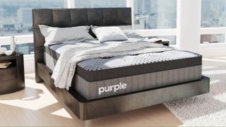 Purple Grand mattress, 3d render in a bedroom