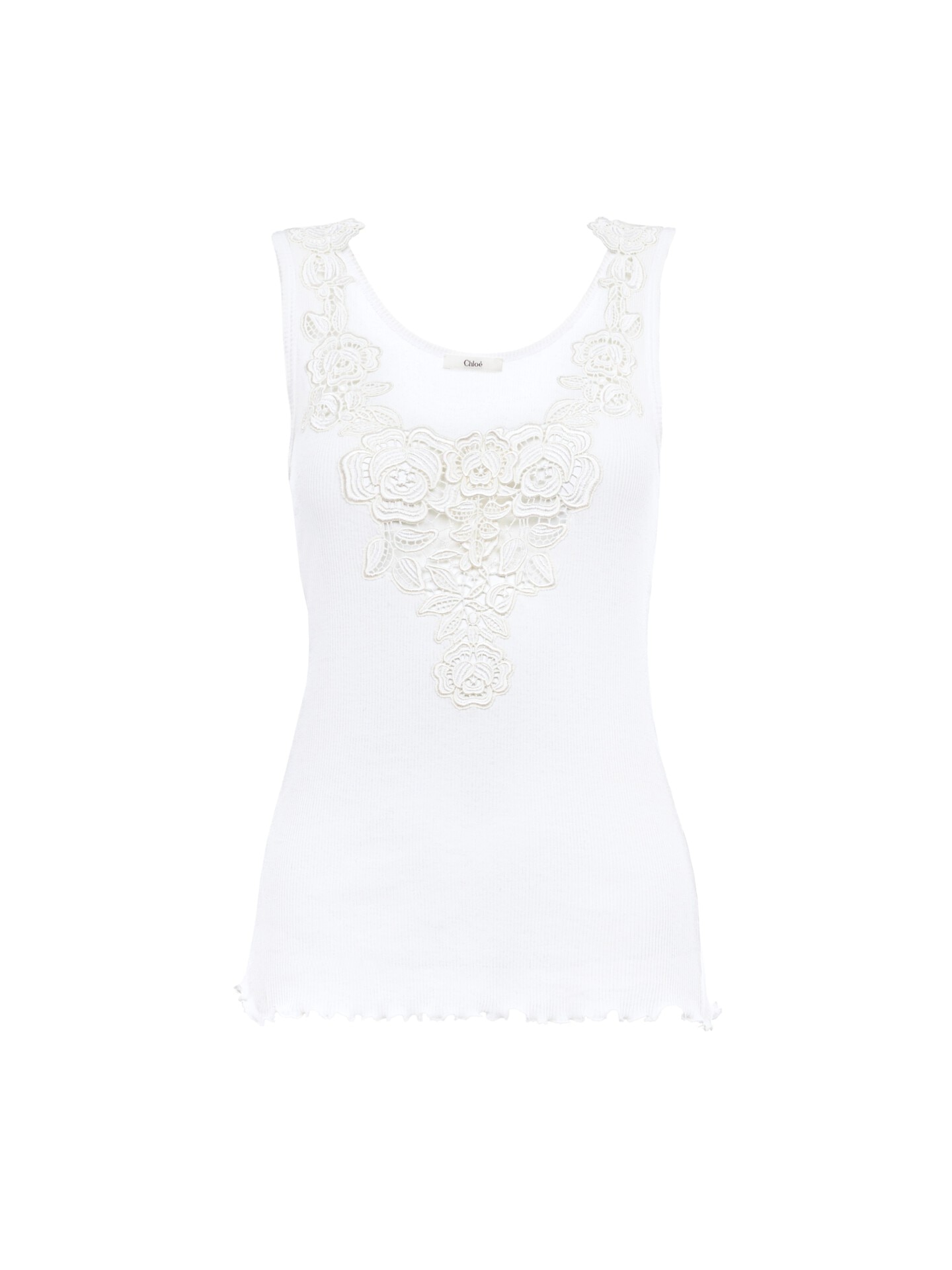 Fitted Tank Top in Cotton Jersey &amp;amp; Guipure