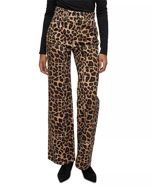 Taylor High Rise Wide Leg Jeans in Washed Leopard