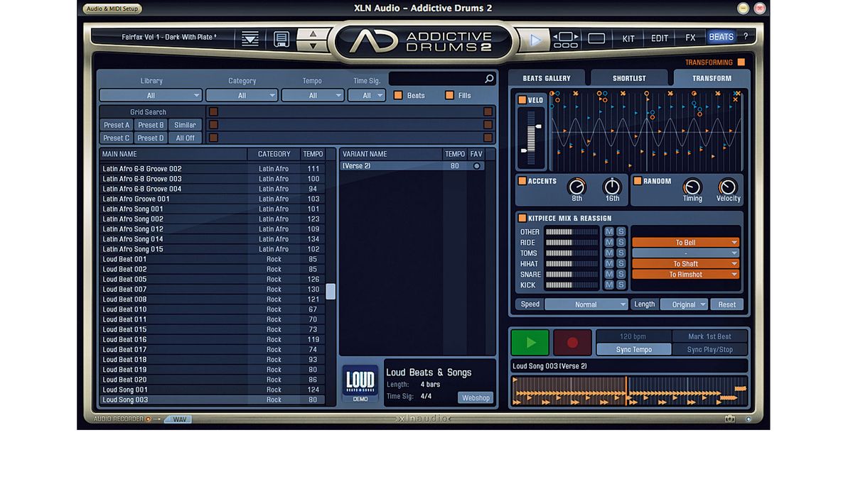 You can modify AD's MIDI beats by fine-tuning velocity, modifying accents and randomising velocity and timing