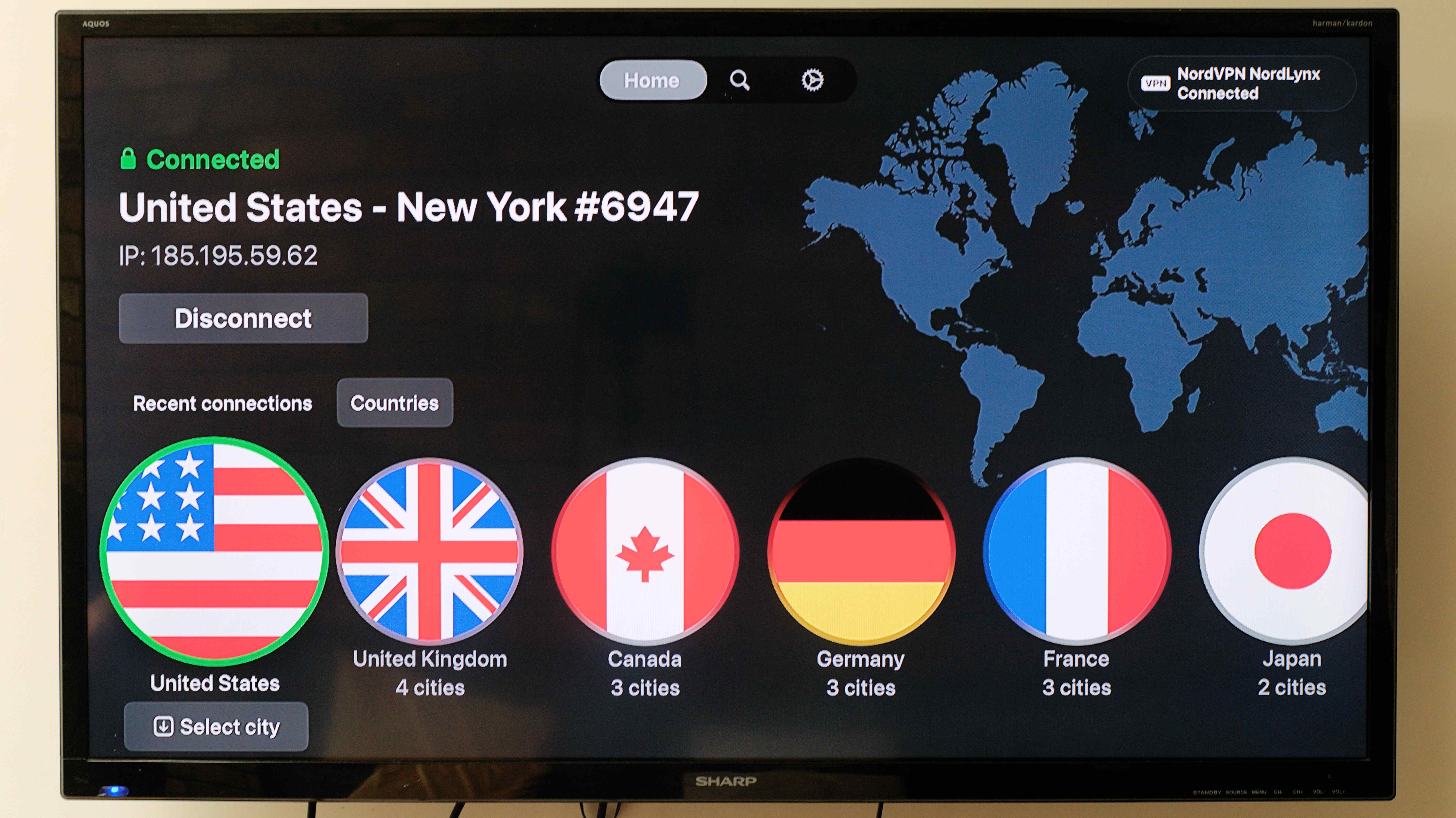 NordVPN app running on an Apple TV