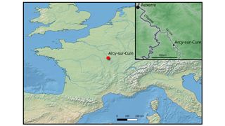 A map of France showing where the fossil was found.