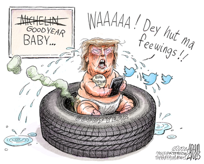 Political Cartoon U.S. Trump Goodyear twitter