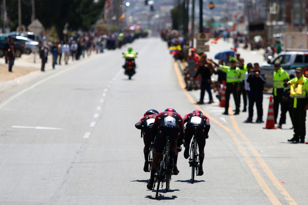 TUNJA COLOMBIA FEBRUARY 11 Egan Arley Bernal Gomez of Colombia and Team INEOS Richard Carapaz of Ecuador and Team INEOS Sebastian Henao Gomez of Colombia and Team INEOS Jhonatan Narvaez Prado of Ecuador and Team INEOS Brandon Smith Rivera Vargas of Colombia and Team INEOS Leonardo Basso of Italy and Team INEOS during the 3rd Tour of Colombia 2020 Stage 1 a 167km Team Time Trial stage from Tunja to Tunja TTT TourColombiaUCI TourColombia2020 on February 11 2020 in Tunja Colombia Photo by Maximiliano BlancoGetty Images