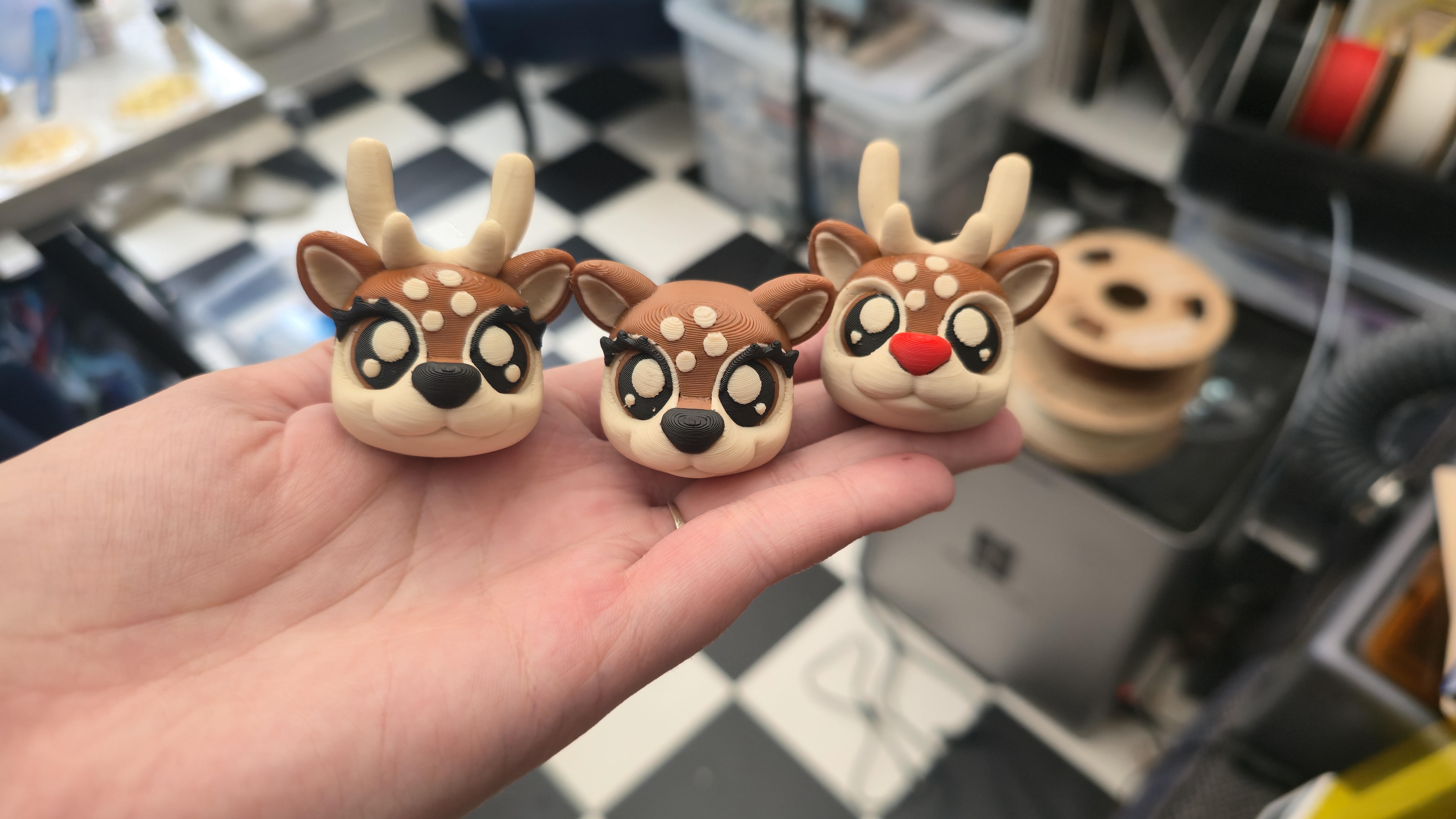 3D printed reindeer heads