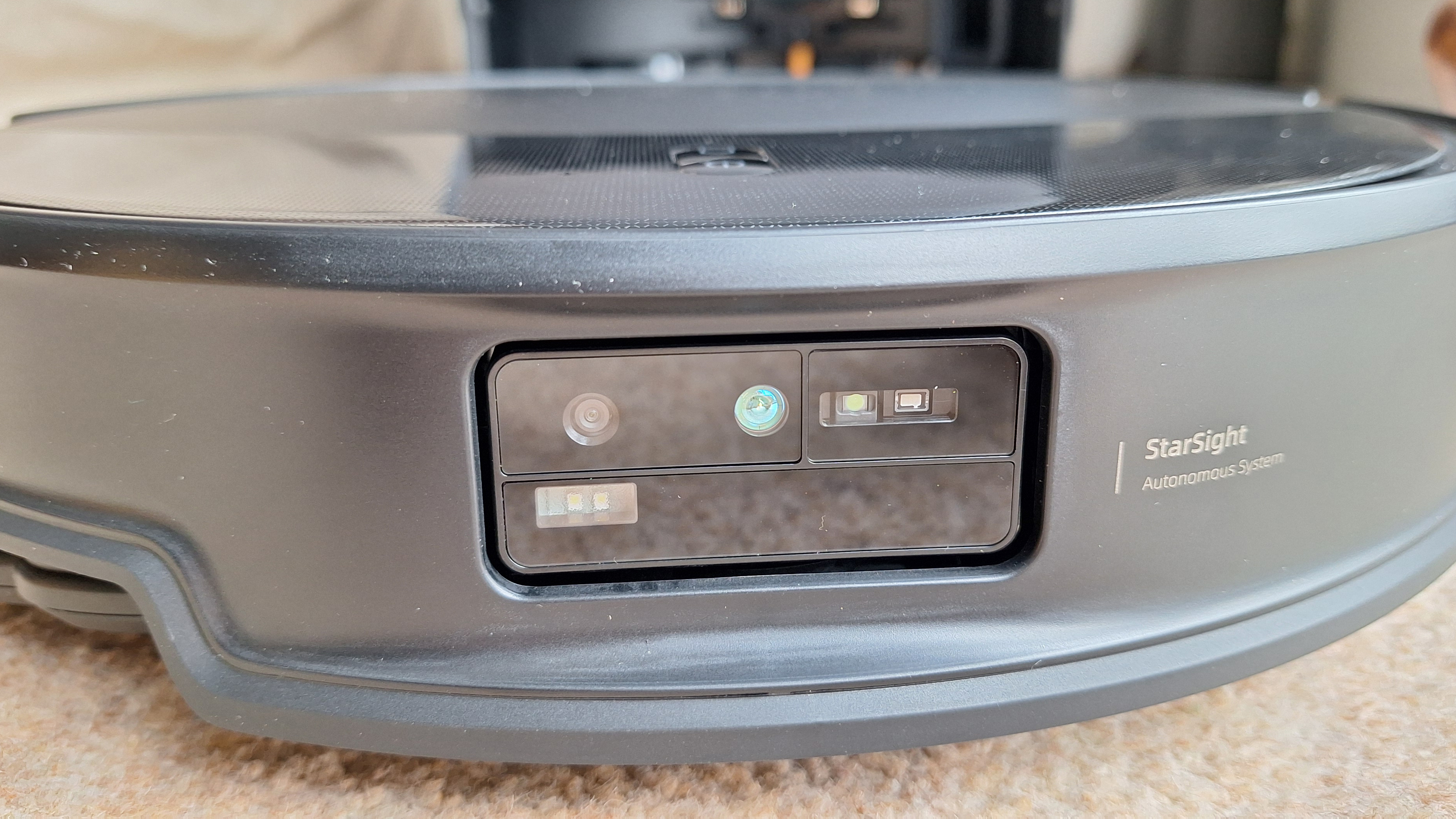 Close up of cameras on Roborock Saros 20 robot vacuum
