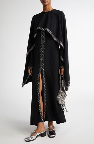 Border Studded Long Sleeve Maxi Dress & Capelet Set