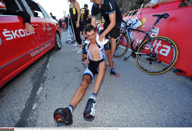 Warren Barguil (Giant-Shimano) is exhausted after the testing climb to Ancares