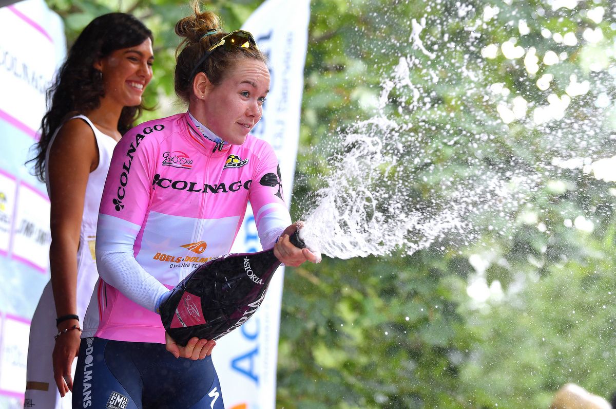 Anna van der Breggen (Boels-Dolmans) enjoying the podium