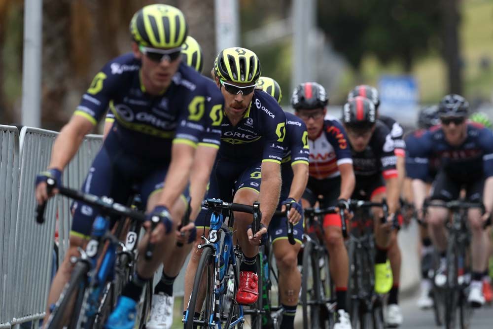 The Orica-Scott team lead the peloton