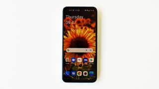 OnePlus Nord CE 2 Lite review: phone from the front with a sunflower on the screen