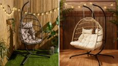 split image of garden egg chairs