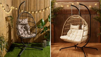 split image of garden egg chairs