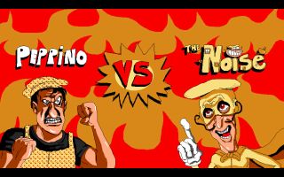 A screenshot from Pizza Tower, of Peppino and The Noise facing off.