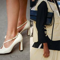Close up collage of women wearing heels and women wearing a bag