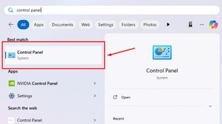 Windows 11 screenshot showing the Control panel icon