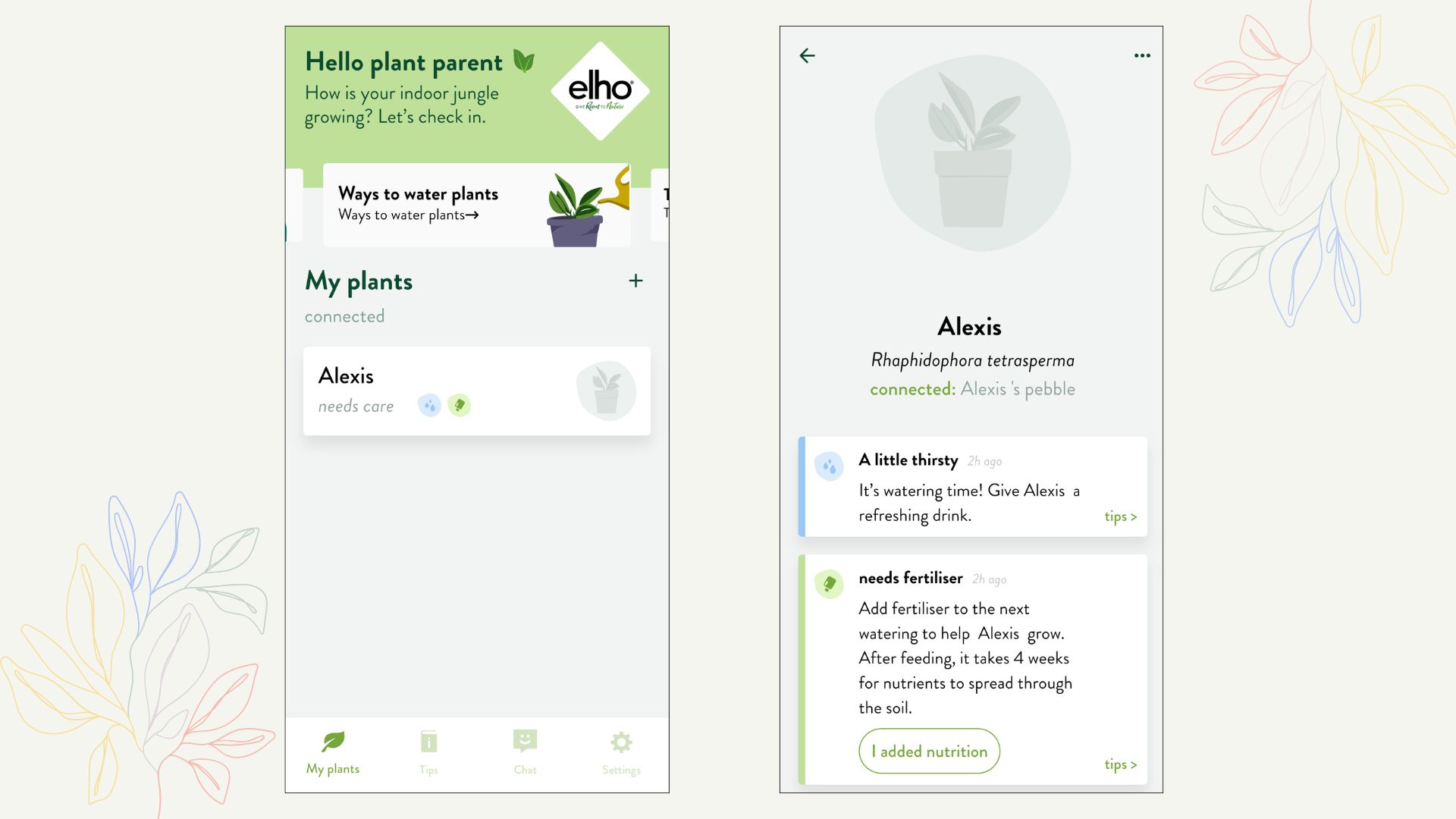 screenshots of the Elho app