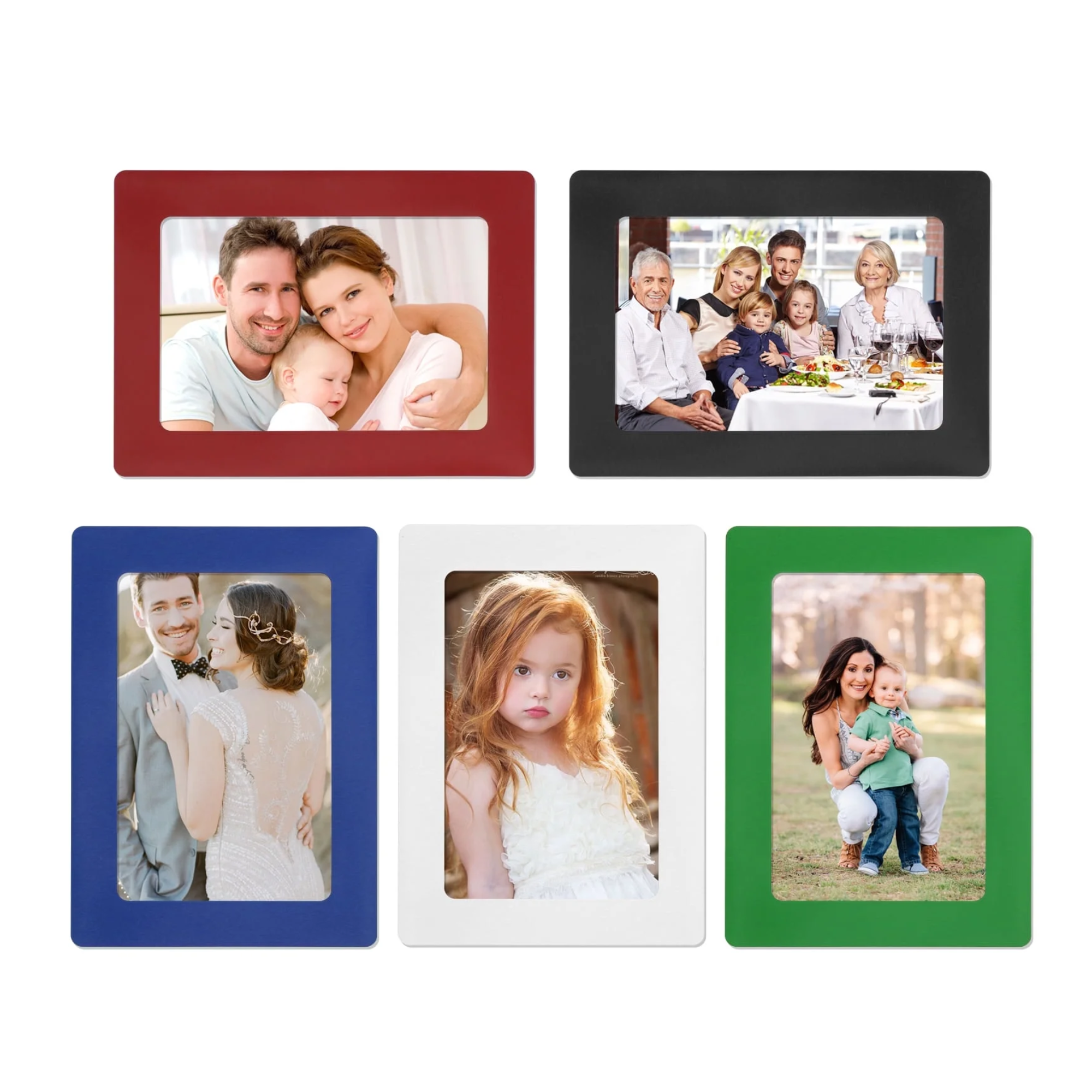 set of five colorful and magnetic photo frames