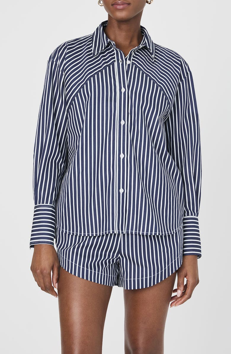 Alexis Stripe Oversize Crossover Cotton Button-Up Shirt