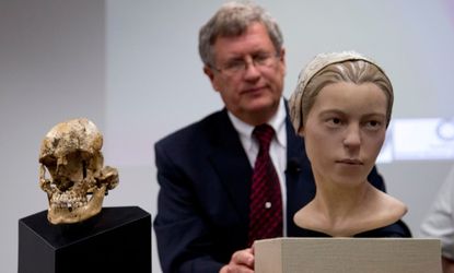 The recreation of "Jane" and the 14-year-old colonialist's skull (left).