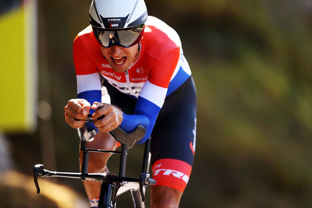 ROCAMADOUR FRANCE JULY 23 Bauke Mollema of Netherlands and Team Trek Segafredo sprints during the 109th Tour de France 2022 Stage 20 a 407km individual time trial from LacapelleMarival to Rocamadour TDF2022 WorldTour on July 23 2022 in Rocamadour France Photo by Michael SteeleGetty Images
