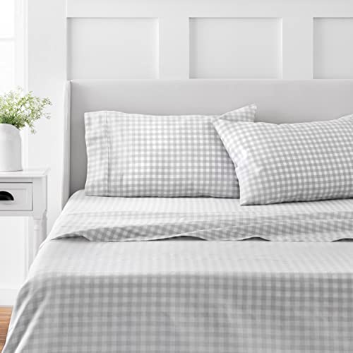 Martha Stewart 100% Cotton Queen Sheet Set - 4 Piece, Soft, Smooth, Durable, Easy Care, 16" Deep Pocket Sheets, Sateen Sheets, 1 Flat, 1 Fitted, 2 Pillowcases, Light Grey