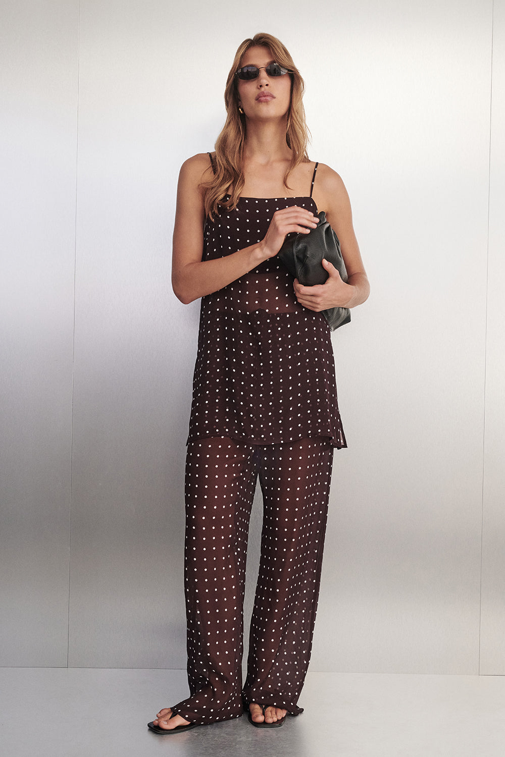 Vanessa Bitter Choc Sleeveless Spot Cami Top - 0 / Bitter Chocolate