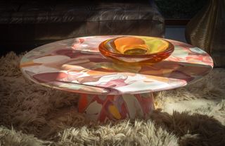 plastic coffee table on shag pile rug