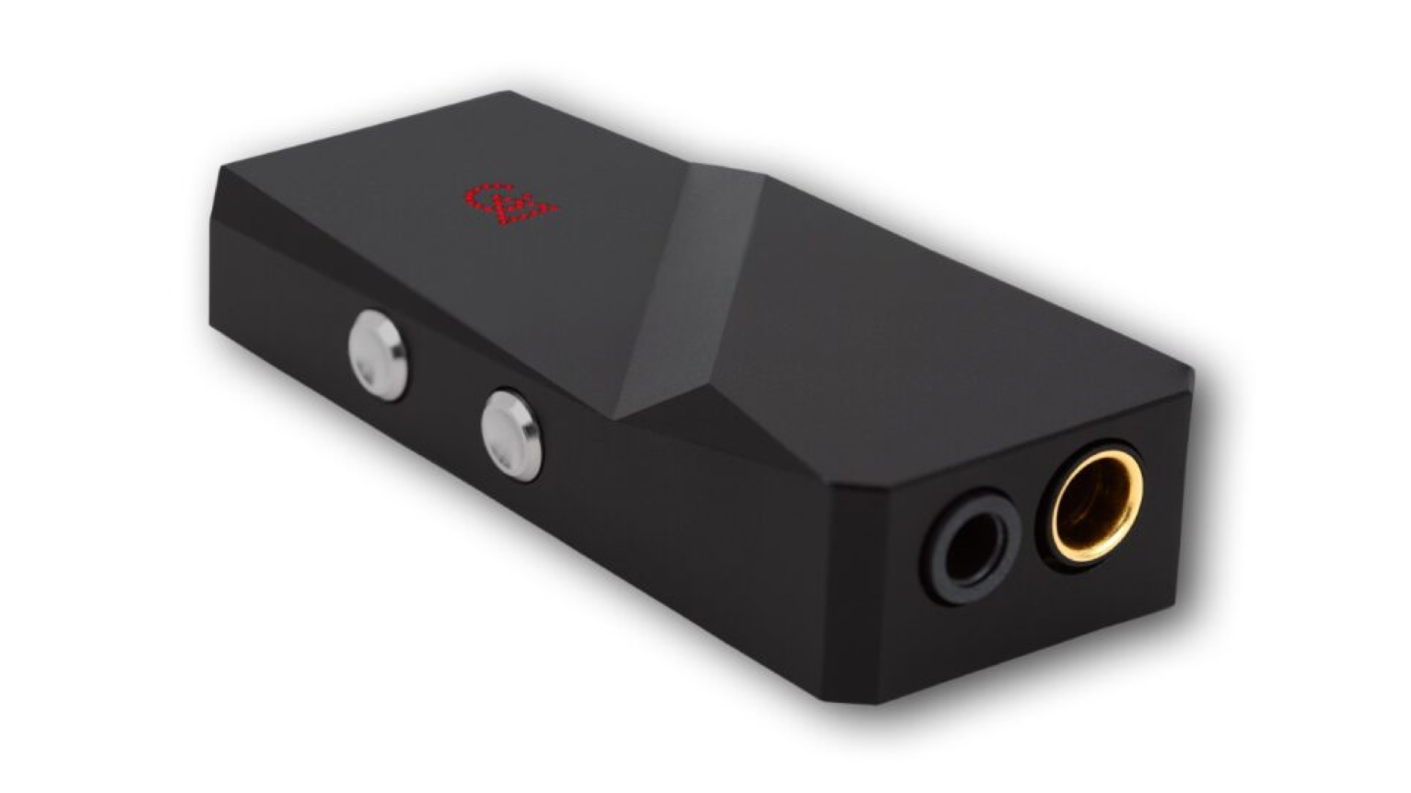Campfire Audio Relay product shot showing the volume controls on the side and the headphone outputs on the bottom