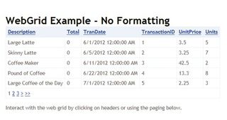 Our unformatted WebGrid, showing the default footer style. Over the course of this tutorial, we will set up a custom style for the footer
