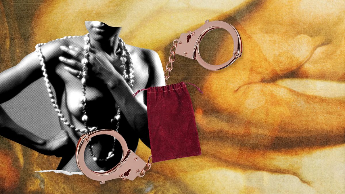 collage of woman with sexy handcuffs