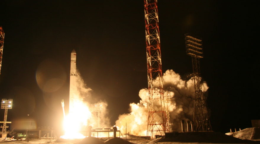 A Ukranian-built Zenit rocket launches Angosat-1, the South African country Angola&#039;s first satellite, into orbit from Baikonur Cosmodrome in Kazakhstan on Dec. 26, 2017.