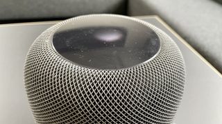 Apple HomePod original in a listening room