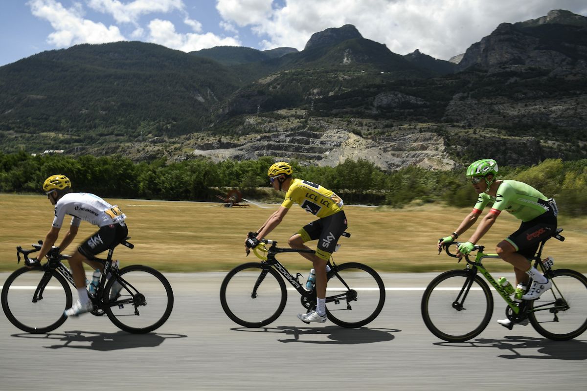 Chris Froome in the peloton during stage 18 at the Tour de France